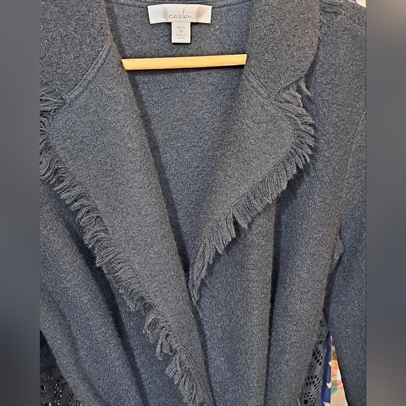 Caslon Wool Cardigan With Belt & Fringe Trim  Size MP - Picture 10 of 10